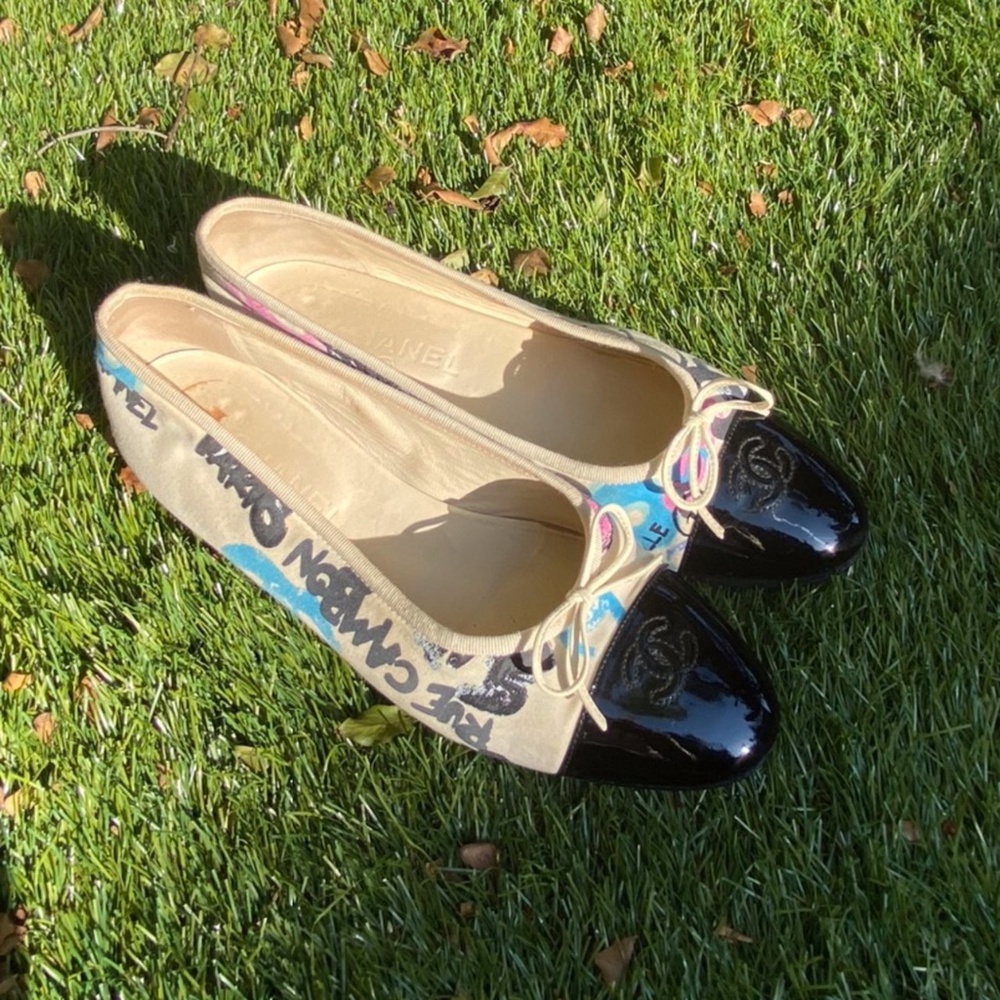 Chanel Multi Color Graffiti CC Ballet Flats